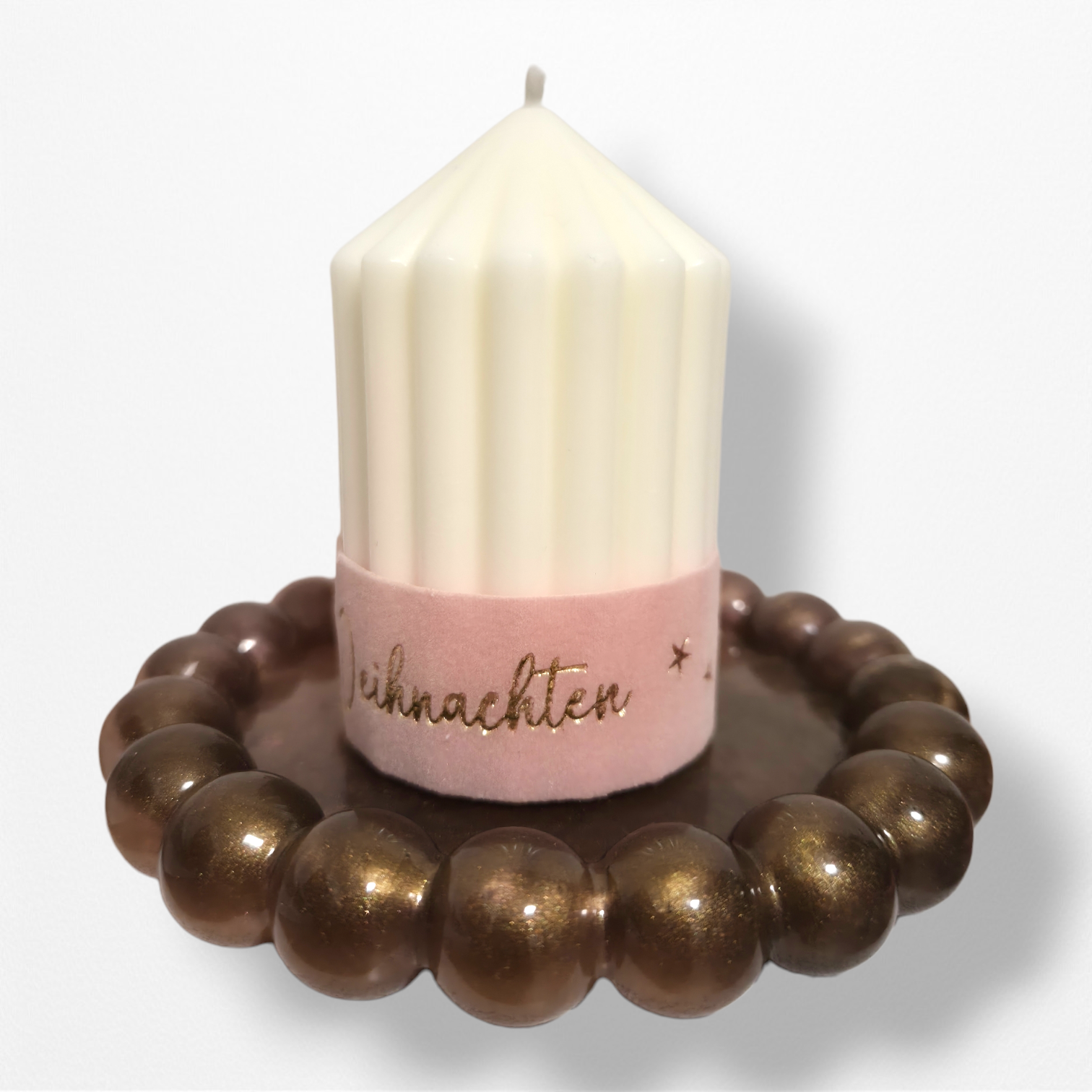 ✨ Perlenlicht – Handgefertigtes Kerzen-Set mit Epoxidharz-Untersetzer